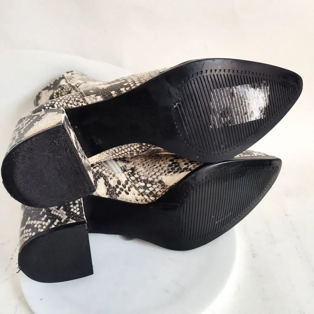 Madden Girl Ankle Boots‎ Size 8.5 Snakeskin Vegan Faux Leather Block Heel Dafni